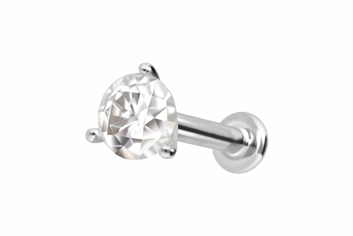 14 Karat Gold Labret Piercing mit Innengewinde MOISSANIT